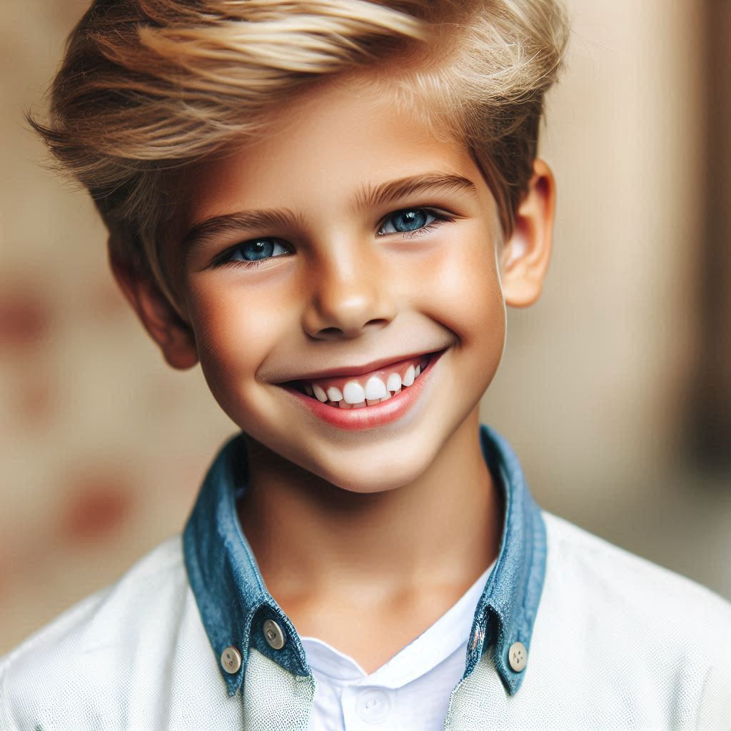 Nino Pequeno Guapo Rubio Sonriendo Mostrando Dientes