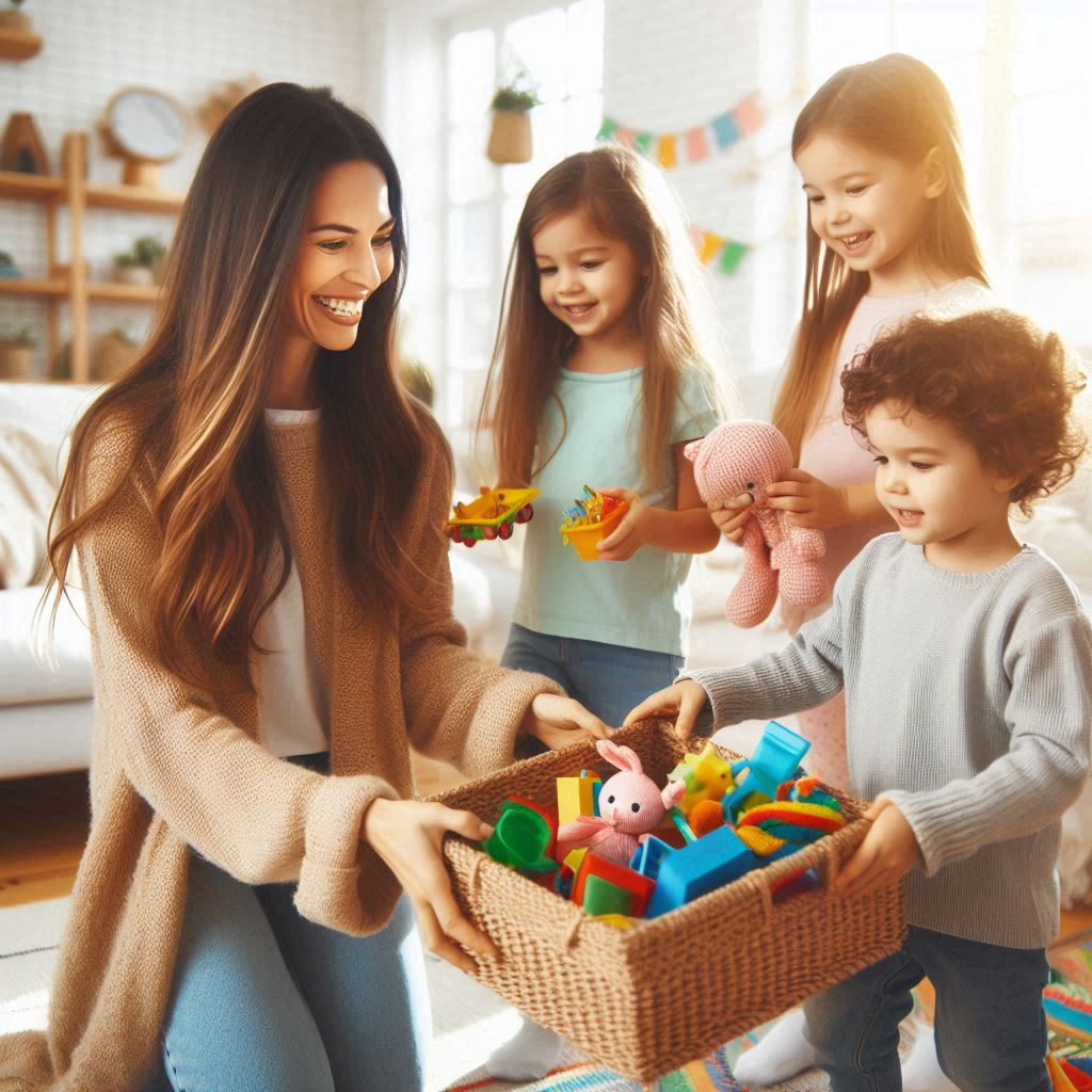 Mama Con Ninos Recogiendo Juguetes 1