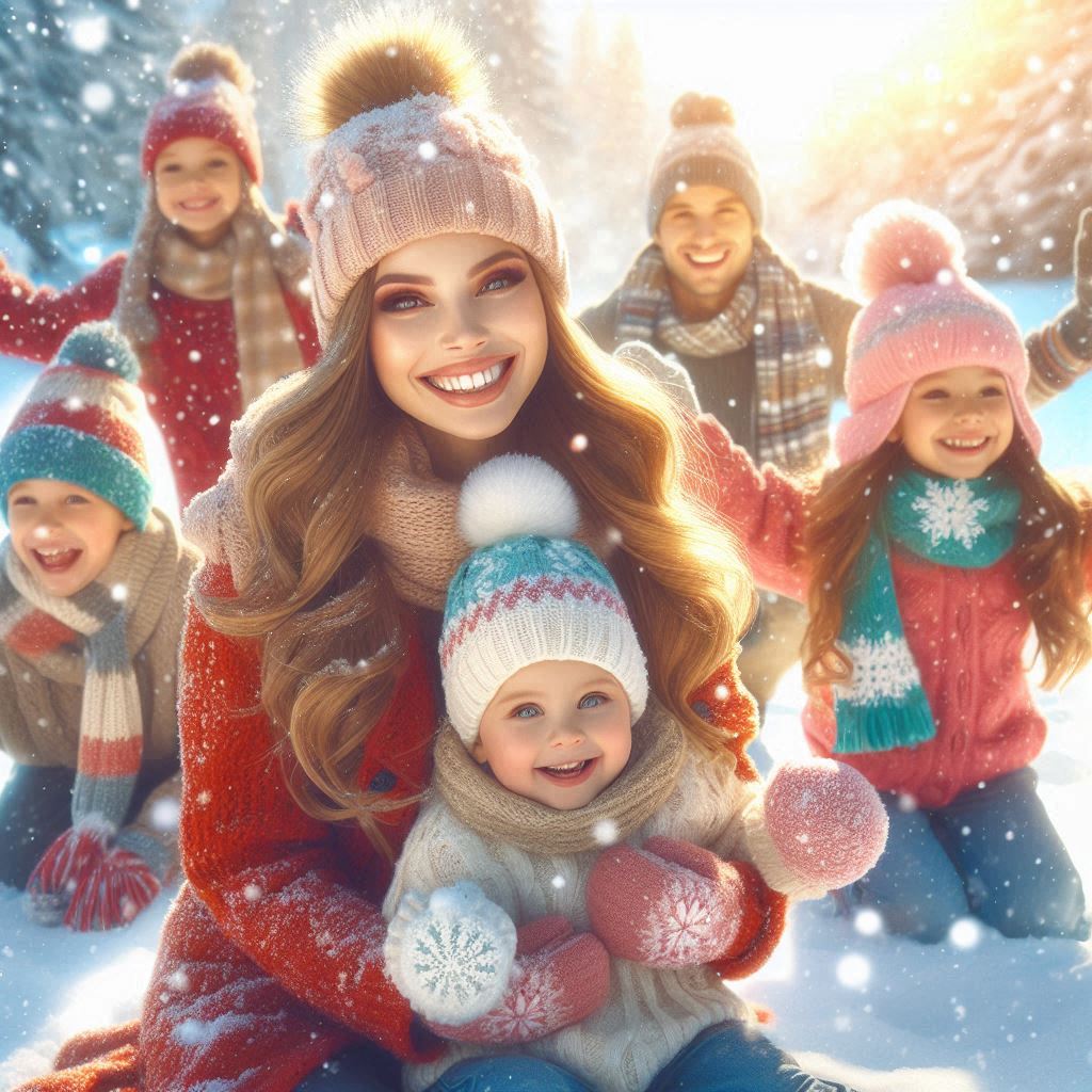 En la nieve en fámilia