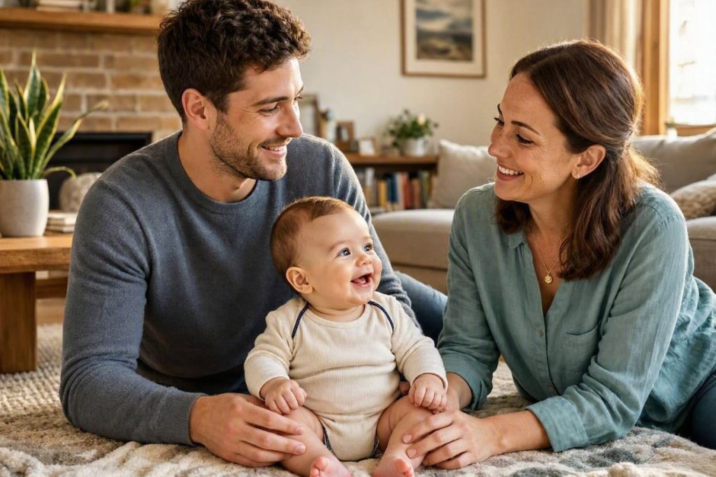 Bebe Sonriendo A Papa Y Mama